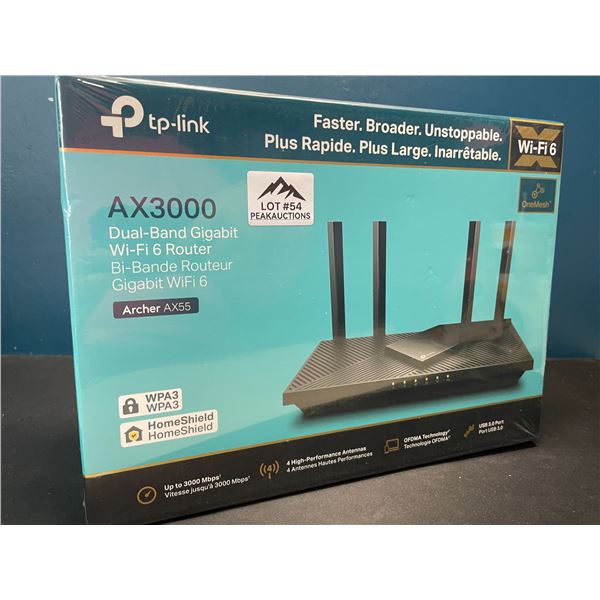 Lot of 1 Tp-Link Archer AX55 AX3000 Dual-Band Gigabit Wi-Fi 6 Router - BRAND NEW SEALED!