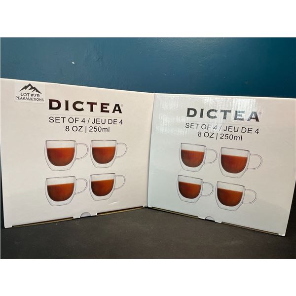 Lot of 2 Packs of Dictea Double Wall Coffee Mugs - 4 per box/8 total