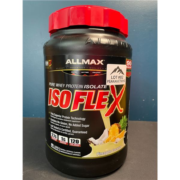 Lot of 1 Tub of AllMax Pure Whey Protein Isolate Powder - ISOFLEX - Pineapple Coconut - 2lb Tub