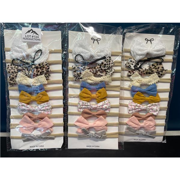 Lot of 3 Multi-Packs of Bow Headbands for Baby Girls