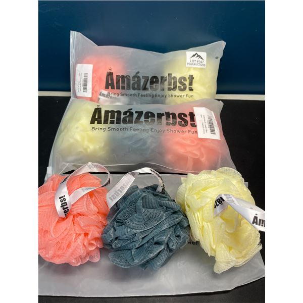 Lot of 3 Multi-Packs of Shower/Bath Loofah Sponges/Poufs for Cleaning - 3 per pack/9 total