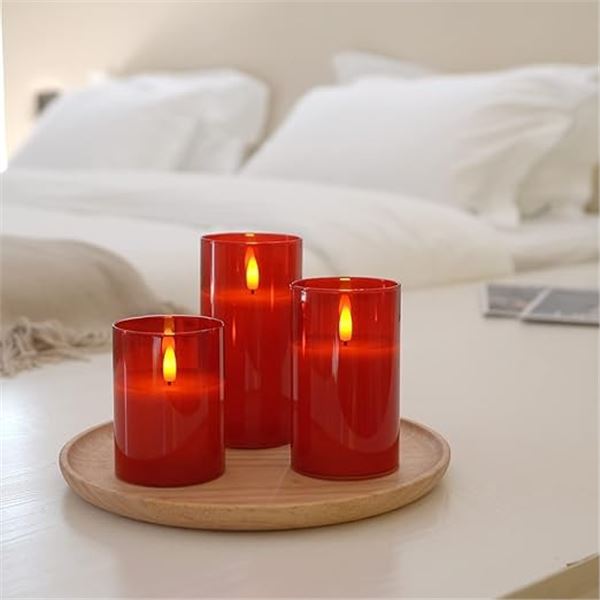 Lot of 1 Set of LED Flameless Candles - 3pcs - Wine Red