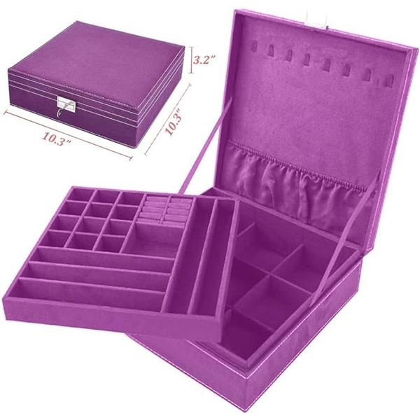 Lot of 1 Purple Two-Layer Jewelry Box/Jewelry Storage Organizer w/ Lock