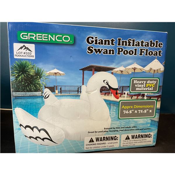 Lot of 1 Giant Inflatable Swan Pool Float - 74.5 x 71.5 Inch