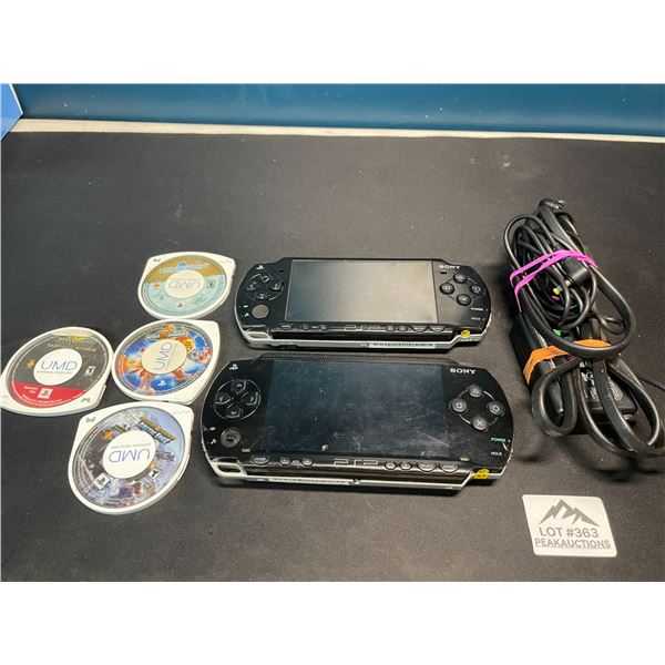 Lot of 2 Sony PSP's w/ Games & Cords - Used