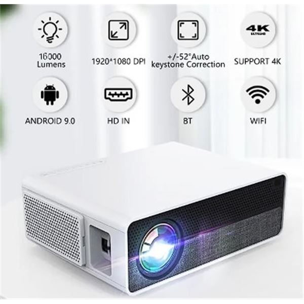 Lot of 1 Xidu LED 4K Full HD 1080P 5G WiFi 16000 Lumens Multimedia Projector - Brand New!