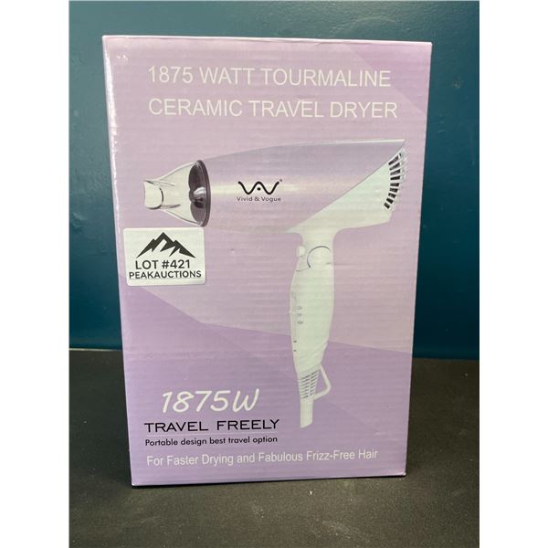 Lot of 1 1875Watt Tourmaline Ceramic Travel Hair Dryer
