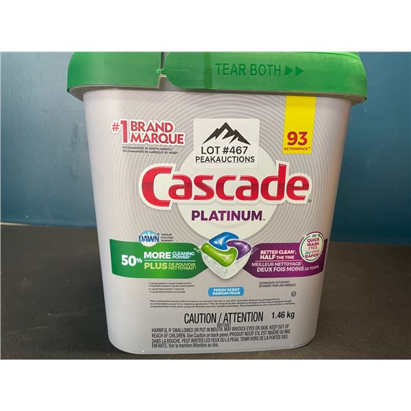 Lot of 1 Tub of Cascade Platinum Dishwasher Detergent Tablets - 1.46kg