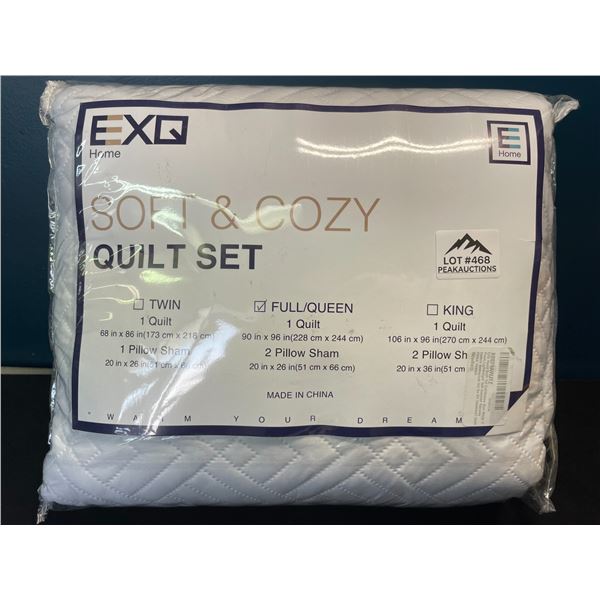 Lot of 1 Full/Queen Size EXQ Soft & Cozy Bed Quilt Set - White