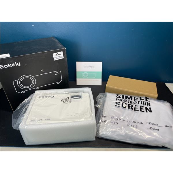 Lot of 1 Eokeiy LED Multimedia Projector w/ 100-inch Projector Screen