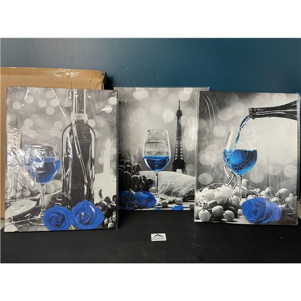 Lot of 1 3-Piece Art Canvas Set - Wine Themed - 15 inch Size