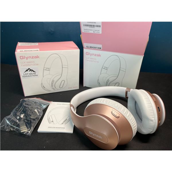 Lot of 2 Glynzak Wireless Bluetooth Over Ear Headphones - 65hr music/talk time! - Rose Gold