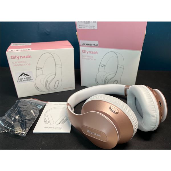 Lot of 2 Glynzak Wireless Bluetooth Over Ear Headphones - 65hr music/talk time! - Rose Gold