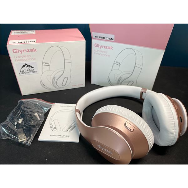 Lot of 2 Glynzak Wireless Bluetooth Over Ear Headphones - 65hr music/talk time! - Rose Gold