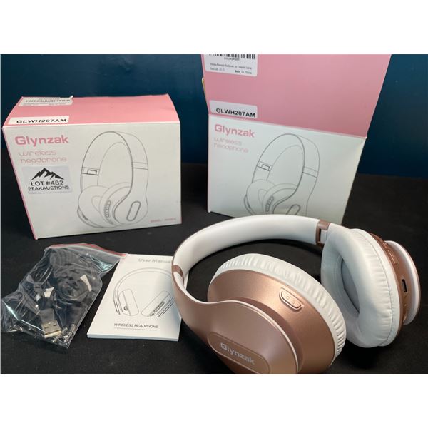 Lot of 2 Glynzak Wireless Bluetooth Over Ear Headphones - 65hr music/talk time! - Rose Gold