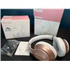 Image 1 : Lot of 2 Glynzak Wireless Bluetooth Over Ear Headphones - 65hr music/talk time! - Rose Gold