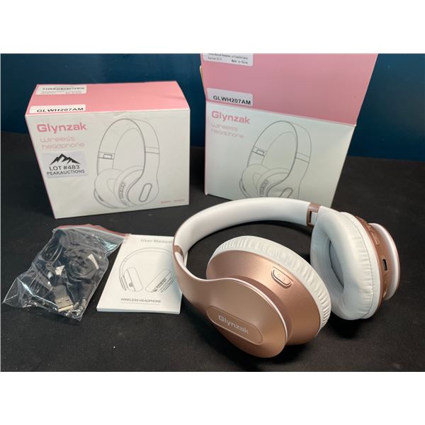 Lot of 2 Glynzak Wireless Bluetooth Over Ear Headphones - 65hr music/talk time! - Rose Gold