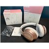 Image 1 : Lot of 2 Glynzak Wireless Bluetooth Over Ear Headphones - 65hr music/talk time! - Rose Gold