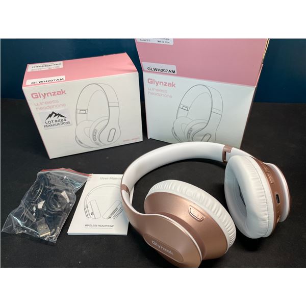 Lot of 2 Glynzak Wireless Bluetooth Over Ear Headphones - 65hr music/talk time! - Rose Gold