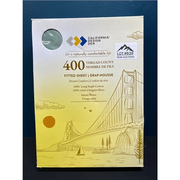 Lot of 1 California Design 400Thread Count Sage Green Queen Fitted Sheet