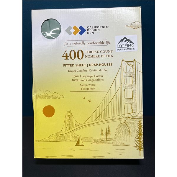 Lot of 1 California Design 400Thread Count Sage Green Queen Fitted Sheet