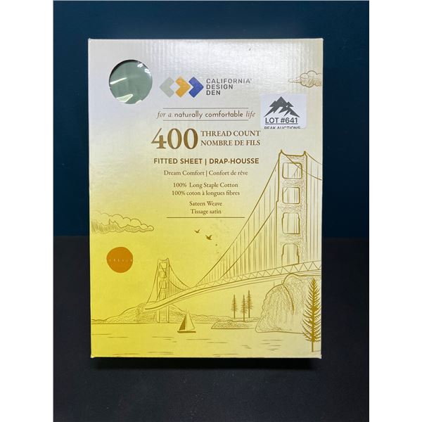 Lot of 1 California Design 400Thread Count Sage Green Queen Fitted Sheet