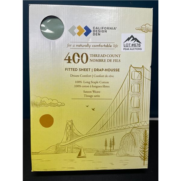 Lot of 1 California Design Den 400 Thread Count Fitted Sheet - Queen Size - Sage Green