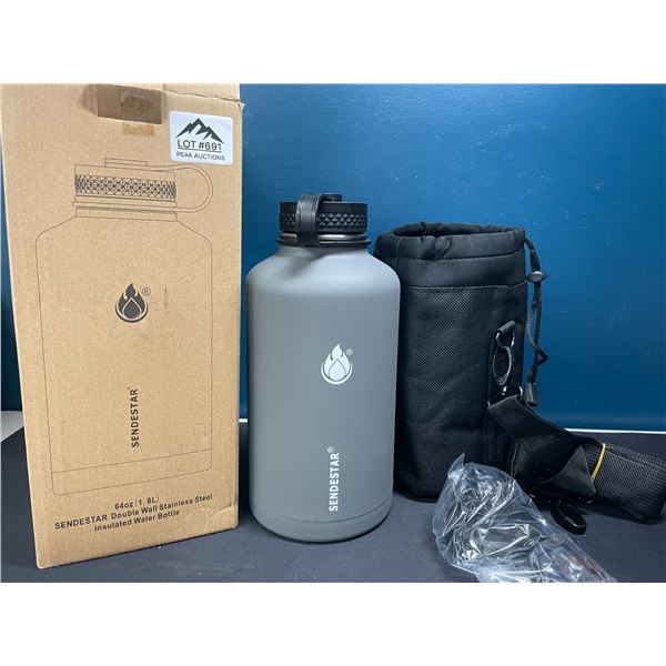 Lot of 1 Sendestar Double Wall Stainless Steel Insulated Water Bottle - 1.8L (64oz) - Grey