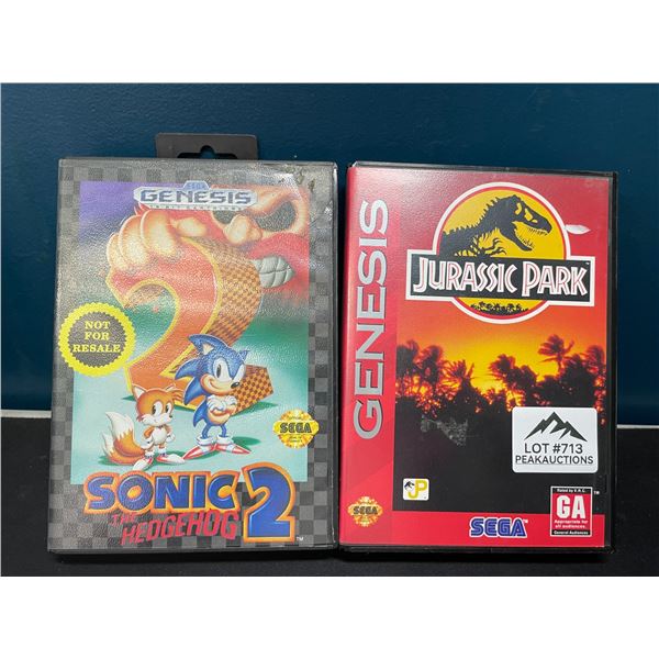 Lot of 2 Sega Genesis Games w/ Cases - Sonic & Jurassic Park - Used