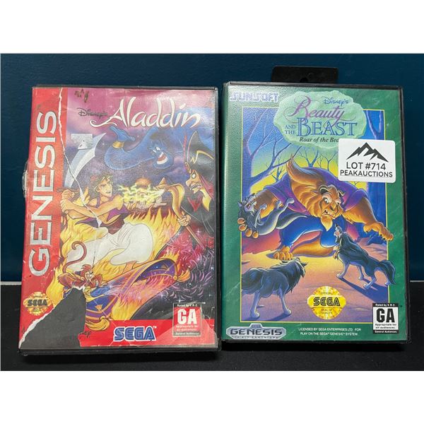 Lot of 2 Sega Genesis Games - Aladdin & Beauty & The Beast - Used