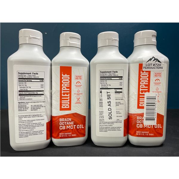 Lot of 4 BulletProof Brain Octane C8 MCT Oils 16oz; Keto Friendly! Boosts Cognition/Immune Function