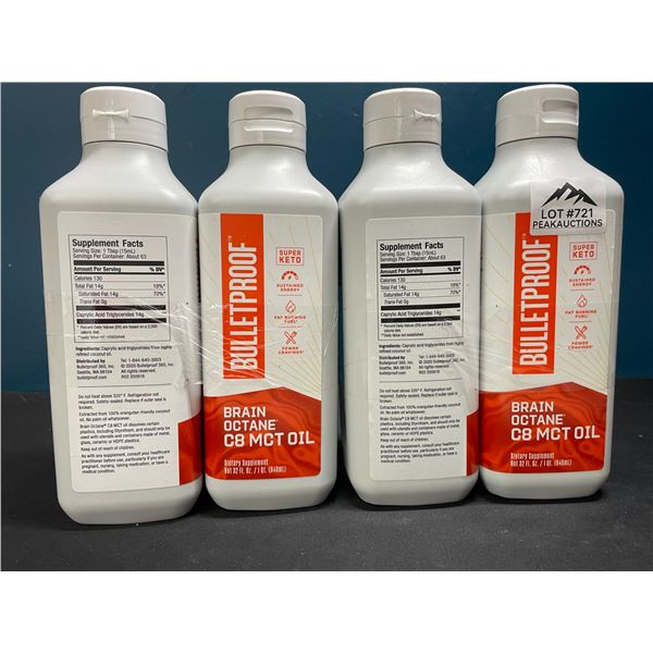 Lot of 4 BulletProof Brain Octane C8 MCT Oils 16oz; Keto Friendly! Boosts Cognition/Immune Function