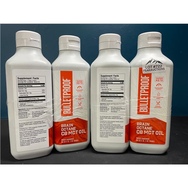 Lot of 4 BulletProof Brain Octane C8 MCT Oils 16oz; Keto Friendly! Boosts Cognition/Immune Function