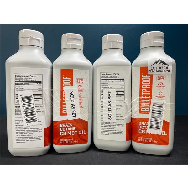 Lot of 4 BulletProof Brain Octane C8 MCT Oils 16oz; Keto Friendly! Boosts Cognition/Immune Function