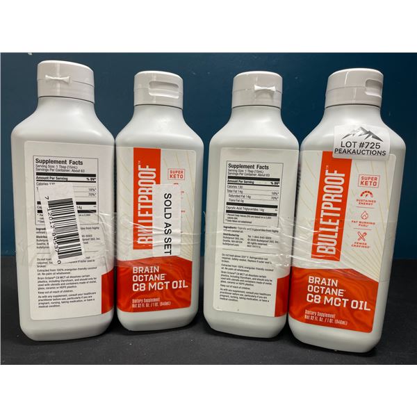 Lot of 4 BulletProof Brain Octane C8 MCT Oils 16oz; Keto Friendly! Boosts Cognition/Immune Function