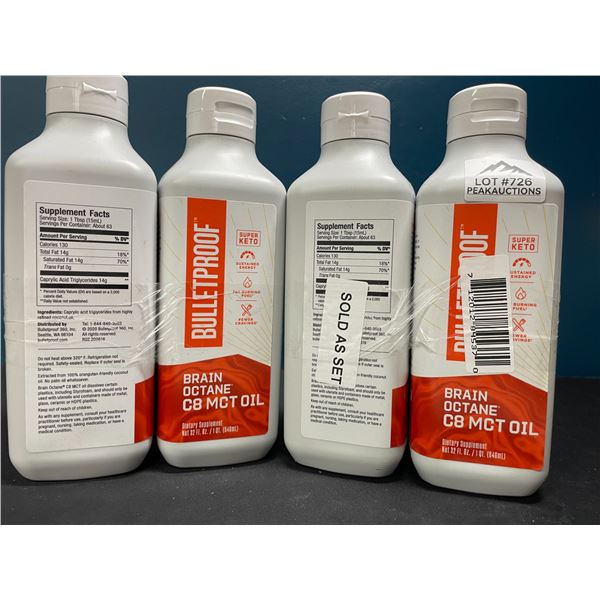 Lot of 4 BulletProof Brain Octane C8 MCT Oils 16oz; Keto Friendly! Boosts Cognition/Immune Function