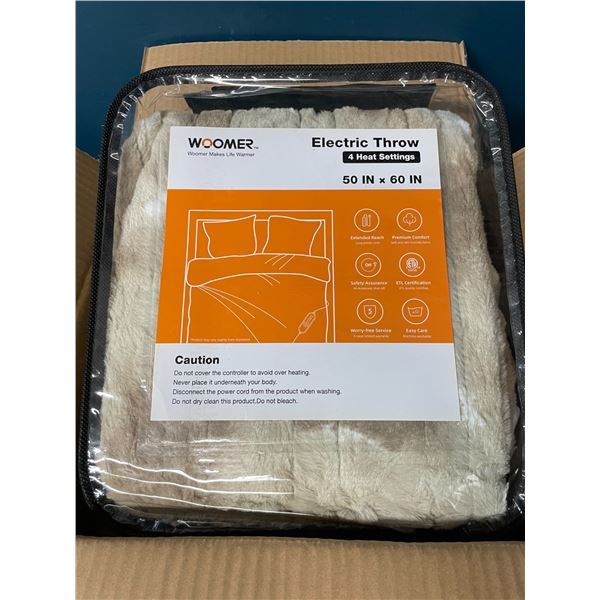 Lot of 1 Woomer Electric Heated TPlush hrow Blanket - 50 x 60 inch - Brown