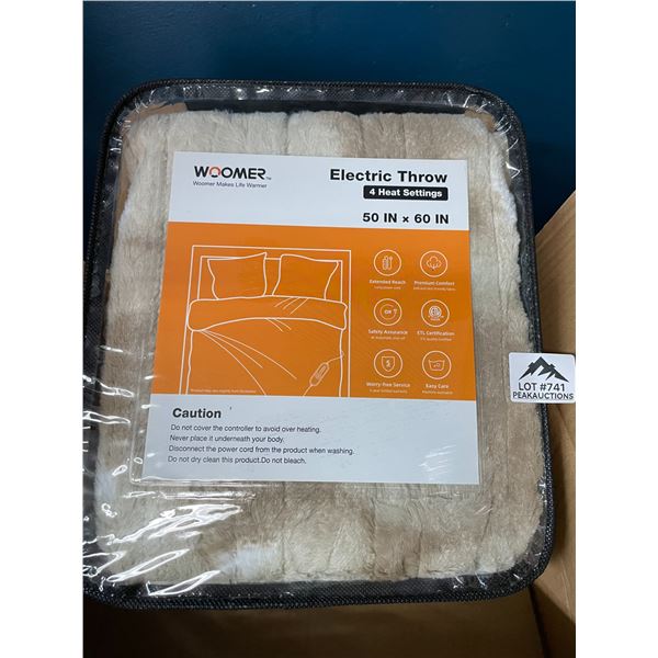 Lot of 1 Woomer Electric Heated Plush Throw Blanket - 50 x 60 inch - Brown