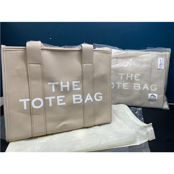 Lot of 2 "The Tote Bags" - Large PU Leather Tote Bas/Crossbody Bags for Women - Beige