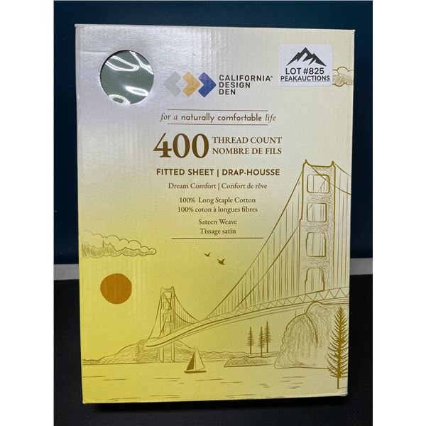 Lot of 1 California Design Den 400 Thread Count Fitted Sheet - Queen Size - Sage Green