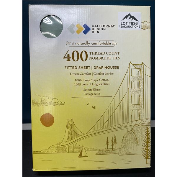 Lot of 1 California Design Den 400 Thread Count Fitted Sheet - Queen Size - Sage Green