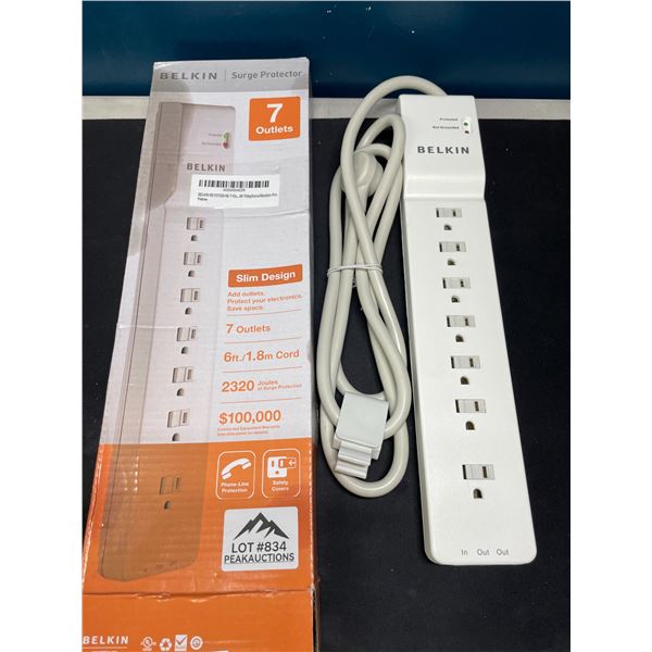 Lot of 1 Belkin 7-Outlet Slim Design Power Bar/Surge Protector