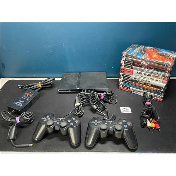 Lot of 1 Playstation 2 Console w/ 2 Controllers, 12 Games, & Cords - Used