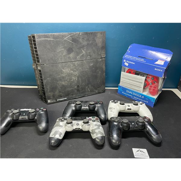 Lot of 1 Playstation 4 Console and 6 PS4 Controllers for Parts or Repair Only! - Used