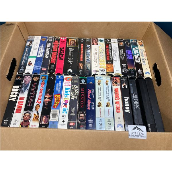 Lot of 1 Large Box of Assorted VHS Tapes - Used