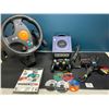 Image 1 : Lot of 1 Nintendo Gamecube w/ Logitech Wheel, 5 Games Controller, & Cords