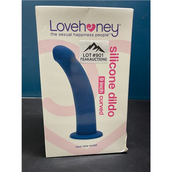 Lot of 1 LoveHoney Silicone Dildo - 9inch Curved - Brand New Sealed