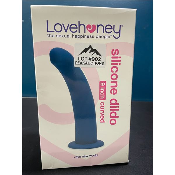 Lot of 1 LoveHoney Silicone Dildo - 9inch Curved - Brand New Sealed