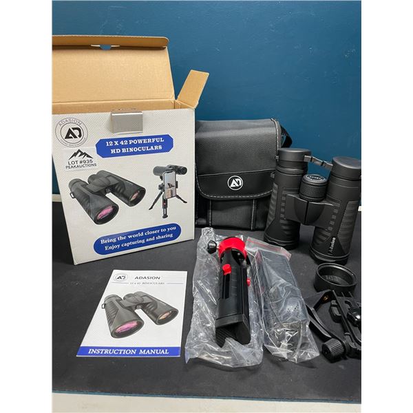 Lot of 1 Pair of 12x42 Powerful HD Binoculars w/ Tripod Stand & Case