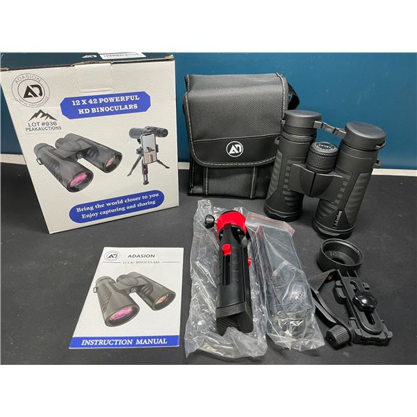 Lot of 1 Pair of 12x42 Powerful HD Binoculars w/ Tripod Stand & Case